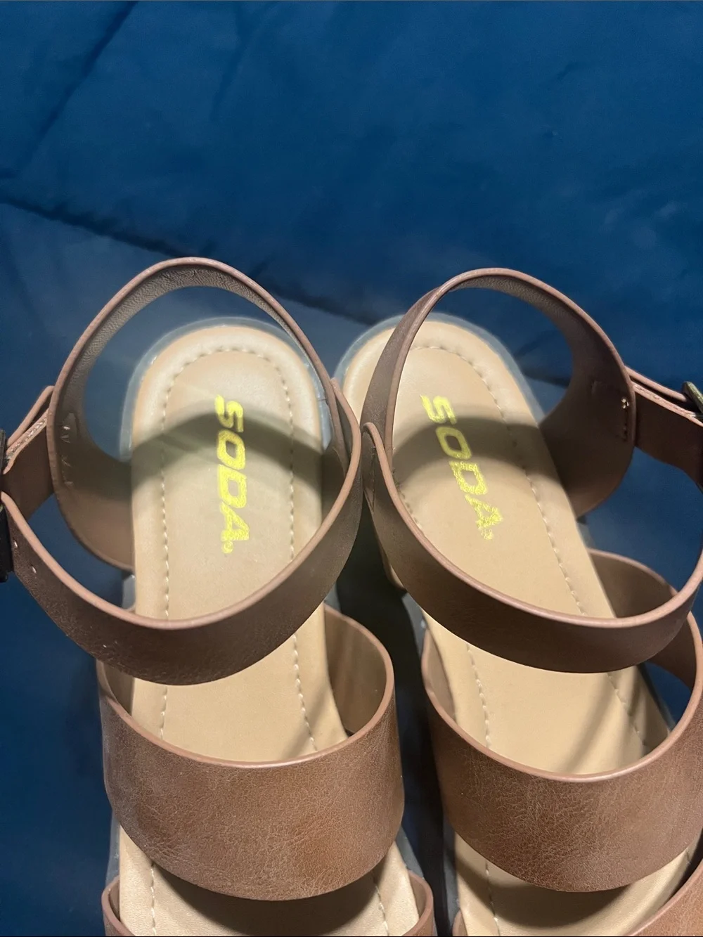 Soda Brown Strappy Chunky Heel Sandals - Women's - Picture 2 of 5